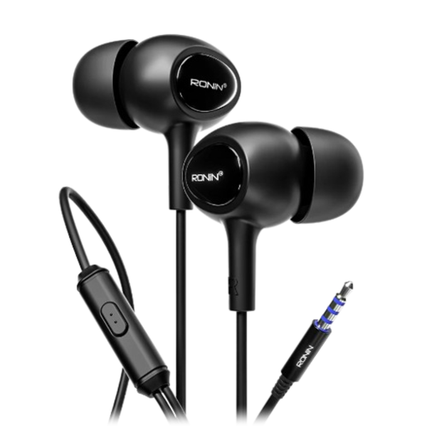 RONIN Wired In-Ear Earphones with Mic – 3.5mm Stereo Headphones