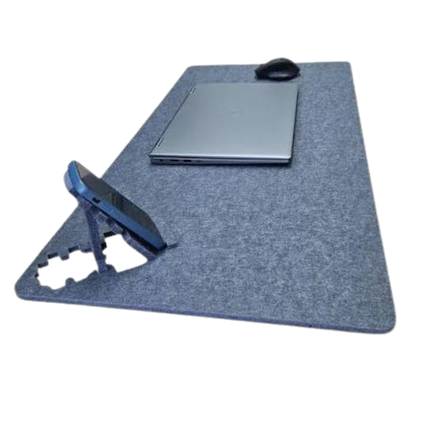 Blue Beige Extended PU Leather Desk Mat For Gaming & Studying on the desk