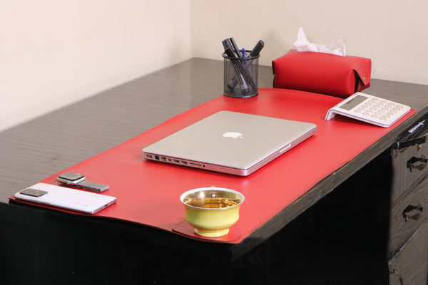 Premium Red PU Leather Desk Mat – Waterproof Office & Gaming Pad